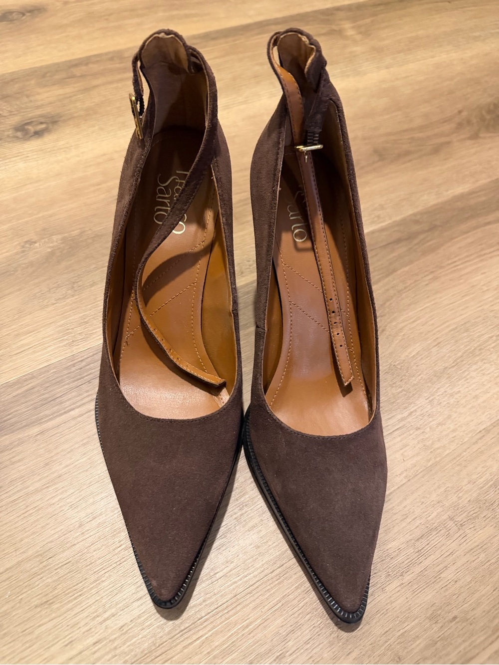Franco Sarto Dark Brown Suede Pointed-Toe Ankle-Strap Pumps